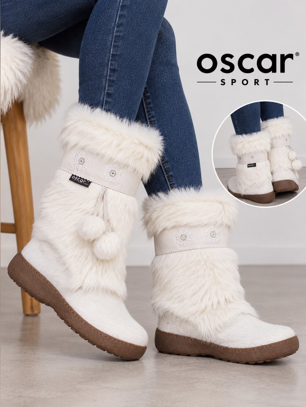 Oscar Sport Women’s White Faux Fur Winter Boots with Brown Sole Size 41